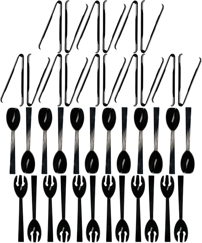 Party Essentials Plastic Party Buffet Serving Utensils Kit, Spoons/Forks/Tongs