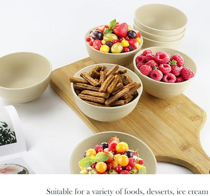 Homienly 10 OZ Dessert Bowls Wheat Straw Small Bowls Reusable Kids Bowl Mini Bowl for Ice Cream, Side Dishes, Fruit, Snack, Portion Control Unbreakable Lightweight Bowl Set, Microwave Safe (Beige)
