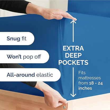 Extra Deep Pocket Twin Sheets - 3 Piece Breathable & Cooling Bed Sheets - Hotel Luxury Bed Sheet Set - Soft, Wrinkle Free & Comfy - Easily Fits Extra Deep Mattresses - Deep Pocket Royal Blue Sheets