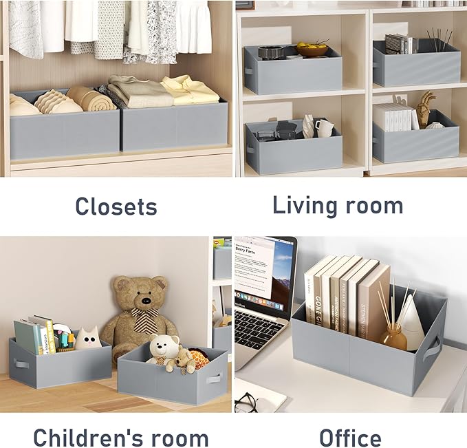 DIMJ Large Closet Storage Bins 8 Pack - Fabric Trapezoid Closet Organizer Bin, Foldable Storage Baskets for Shelves, Closet Shelf Organizer, Clothing Storage Box for Toys, Books, Towel, Clothes, Gray