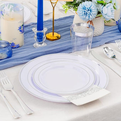 Supernal 800Pcs Silver Plastic Plates,Silver Plastic Dinnerware Set,Disposable Silvery Plates Include 100 Dinner Plate,100 Salad Plate,100 Spoons,200 Forks,100 Knives,100 Cups,100 Napkins for Party
