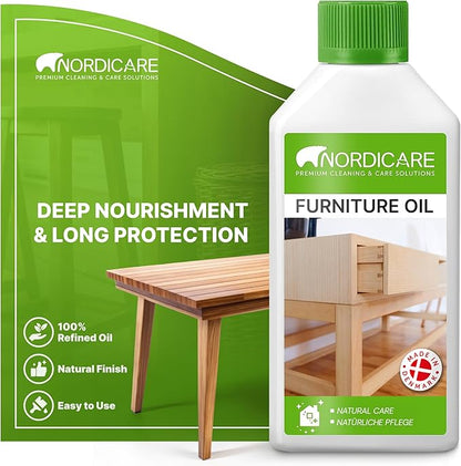 Nordicare Wood Oil Colorless - Premium Walnut Oil, Teak Oil, Wood Oil Furniture for Oak, Beech, Teak, Walnut, Pine, Larch - Natural Furniture Wood Oil - Made in Denmark - for Indoor Use (9.3 oz)