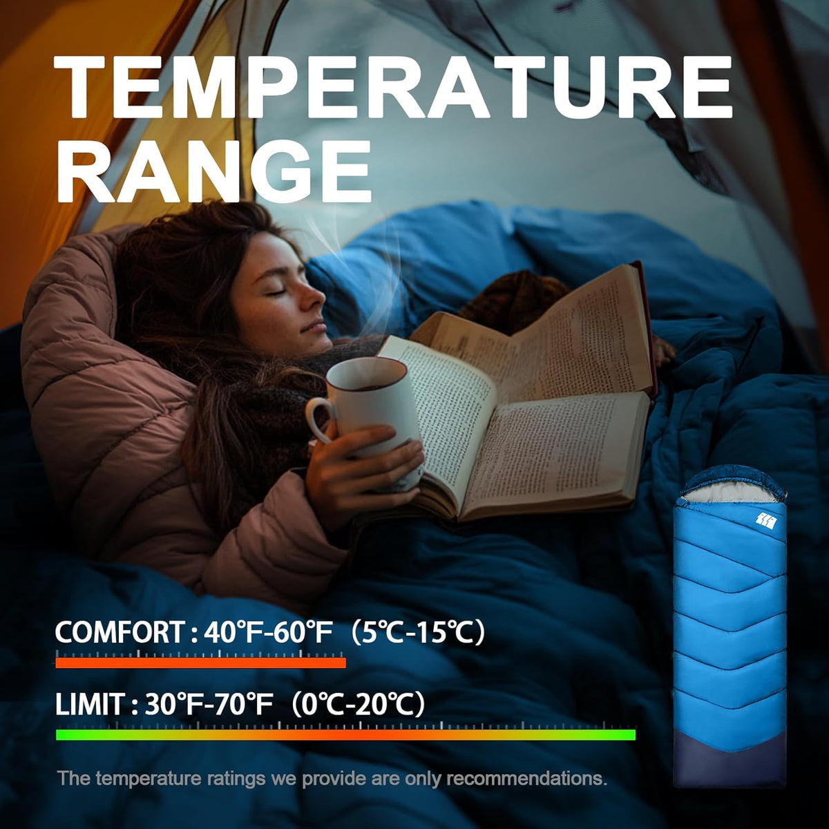 Sleeping Bags for Adults Cold Weather,Portable, Waterproof,Lightweight Sleeping Bag for Tall Girls Boys with Compression Sack for Warm Camping, Hiking, Outdoor & Indoor