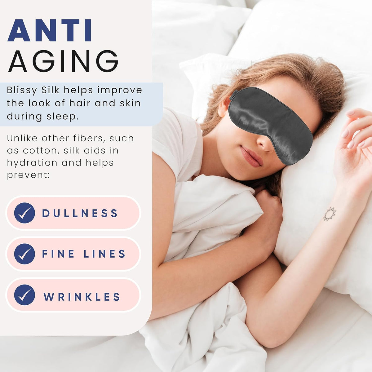 Blissy Silk Sleep Mask - Silk Eye Sleeping Mask for Women & Men for Total Blackout - 100% Pure Mulberry Silk, 22 Momme 6a Fibers - Blindfold Silk Sleep Mask Side Sleeper Eye Cover (Grey)