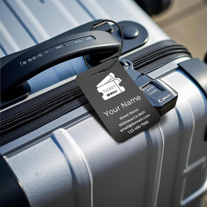 Personalized Luggage Tags, Custom Luggage Tags 4 Pack TSA Approved Double Sided Laser Engraving, Metal Luggage Tag for Suitcases with Stainless Loops, Name Tag for Bags, Backpacks (Black)