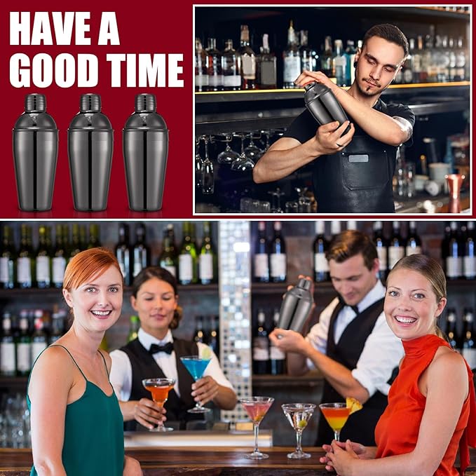 Nitial 6 Pcs Bar Cocktail Shaker Professional Stainless Steel Martini Drink Mixer with Built-in Strainer for Bartending No Leaks Boston Shaker for Bar Party Drink Mixing Tool(18.6 oz,Black)