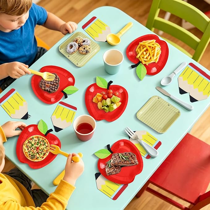 180Pcs Back to School Red Apple Paper Plates and Napkin Set, First Day of