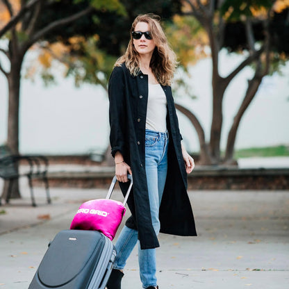 Lightweight Travel Blanket - Premium & Compact Airplane Wearable Blanket with Neck Snaps, Cozy Foot Pockets, Zipper Pouch - Converts into Soft Pillow - Designed for Ultimate Comfort - Hot Pink