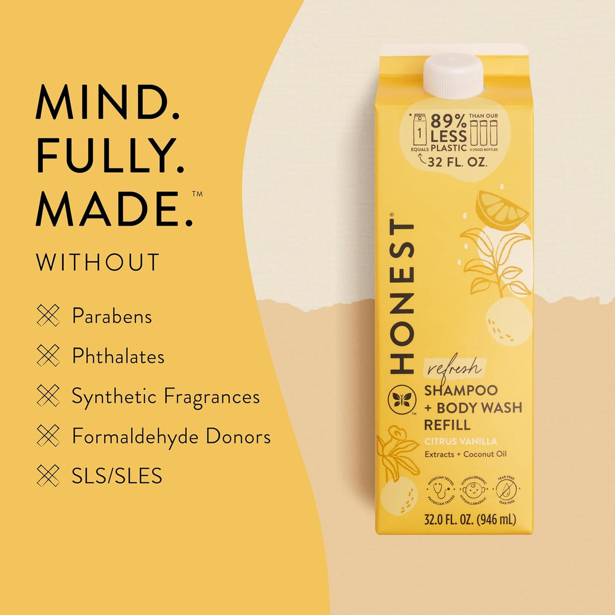 The Honest Company 2-in-1 Cleansing Shampoo + Body Wash Refill Carton | Gentle for Baby | Naturally Derived, Tear-free, Hypoallergenic | Citrus Vanilla Refresh, 32 fl oz