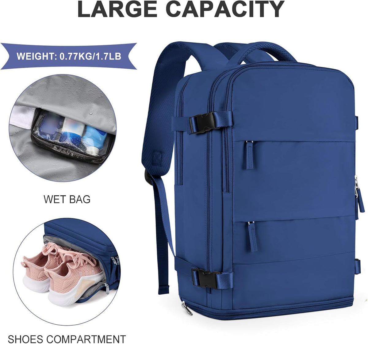 coowoz Large Travel Backpack for Women Men,Carry On Backpack,Hiking Backpack Outdoor Sports Rucksack Casual Daypack Travel Essentials Royal Blue