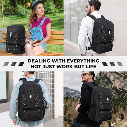 17.3 Inch Travel Laptop Backpack with Shoe Compartment,50L Carry on Flight Approved Backpacks Multiple Compartments,Water Resistant Anti Theft Bag with USB Charging Port,for Men Women