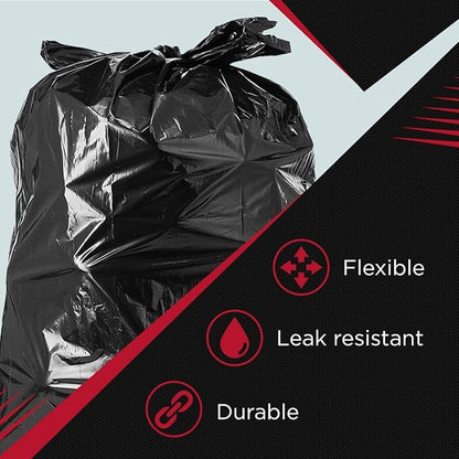 Tasker 55-60 Gallon Trash Bags Heavy Duty, (Value Pack 100 Bags w/Ties) Large Black Outdoor Trash Bags, Extra Large Trash Can Liners, 60 Gal, 55 Gal, 50 Gallon Trash Can Liner Capacity