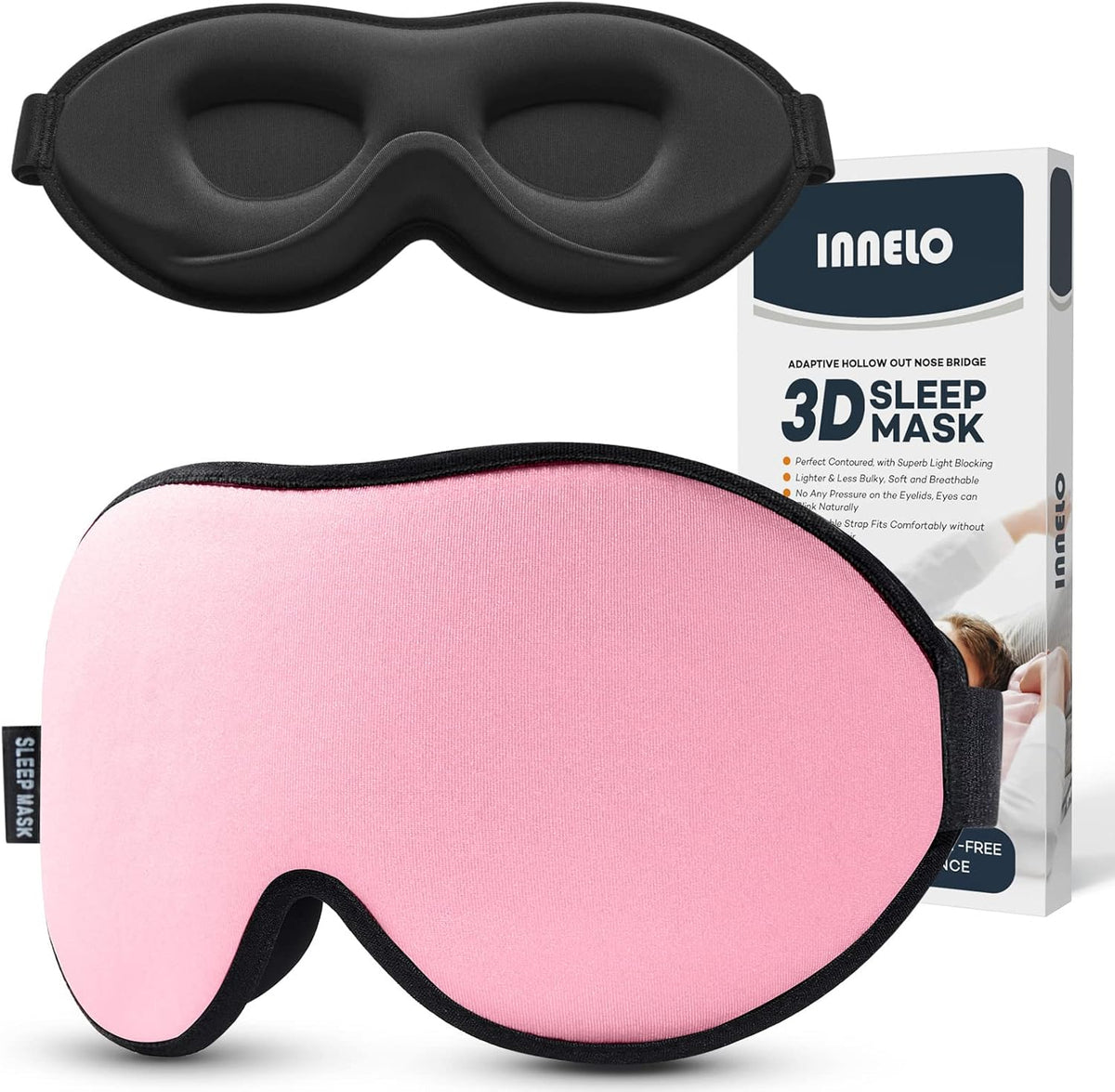 INNELO Sleep Mask for Side Sleeper, Eye Mask Sleeping Women Men, 100% Light Blocking 3D Contoured Cup Sleeping Mask Soft No Eye Pressure Cover Blindfold Night Shade for Travel Nap Yoga, Pink