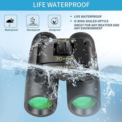 PISEZ 30X60 Compact Binoculars for Adults and Kids，Lightweight Foldable Easy Focus Small Binoculars for Bird Watching Hunting Concert Traveling Theater Opera Sightseeing