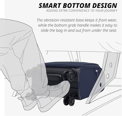 Verage Under Seat Luggage with Wheels, Softside Small Suitcase Spinner Carry On Luggage Bags for Airlines Airplanes Short Trip Men Women (Navy, 14-Inch Underseat)