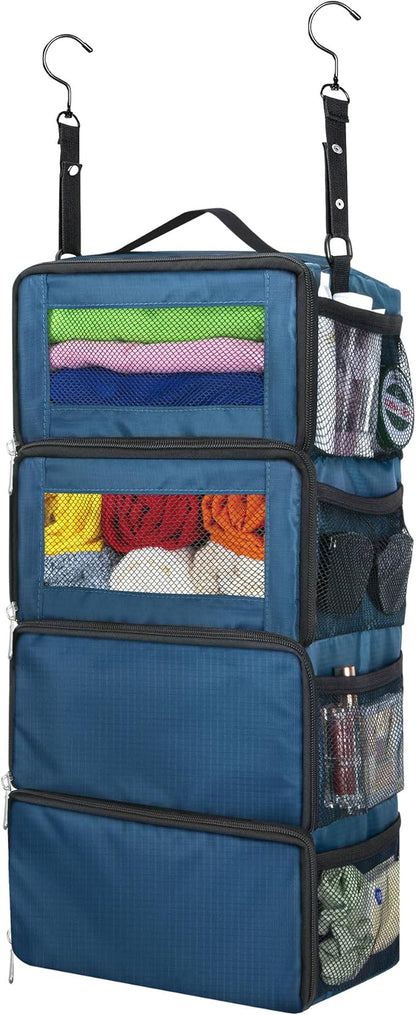 Hanging Travel Organizer, Carry on Luggage Suitcase Organizer, Travel Essentials Portable Travel Shelves Packing Cube for Travel Cruise Small,Navy Blue