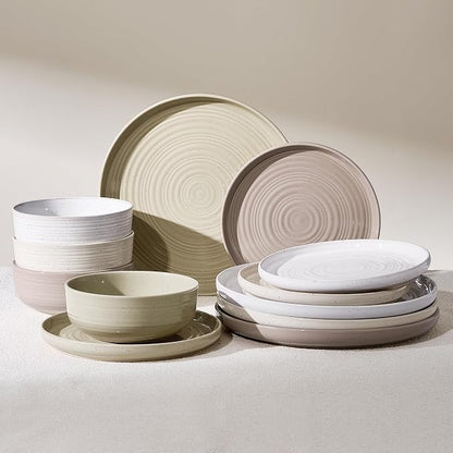 Stoneware Dinnerware Set for 4, Plates & Bowls, Chip & Scratch Resistant