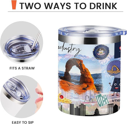 12oz Coffee Mug Utah State Insulated Coffee Cups, United States Map Travel Mug Landmark, Birthday Gifts Cute Mugs with Lid and Straw Gifts for Mom