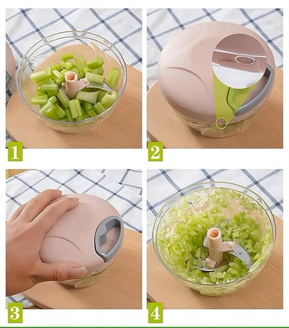 Generic Manual Vegetable Cutter Chopper, Hand Pull String Fruit and Vegetable Chopper and Mincer, Stainless Steel Blades, BPA Free (Green, 500ml), VS2024-04