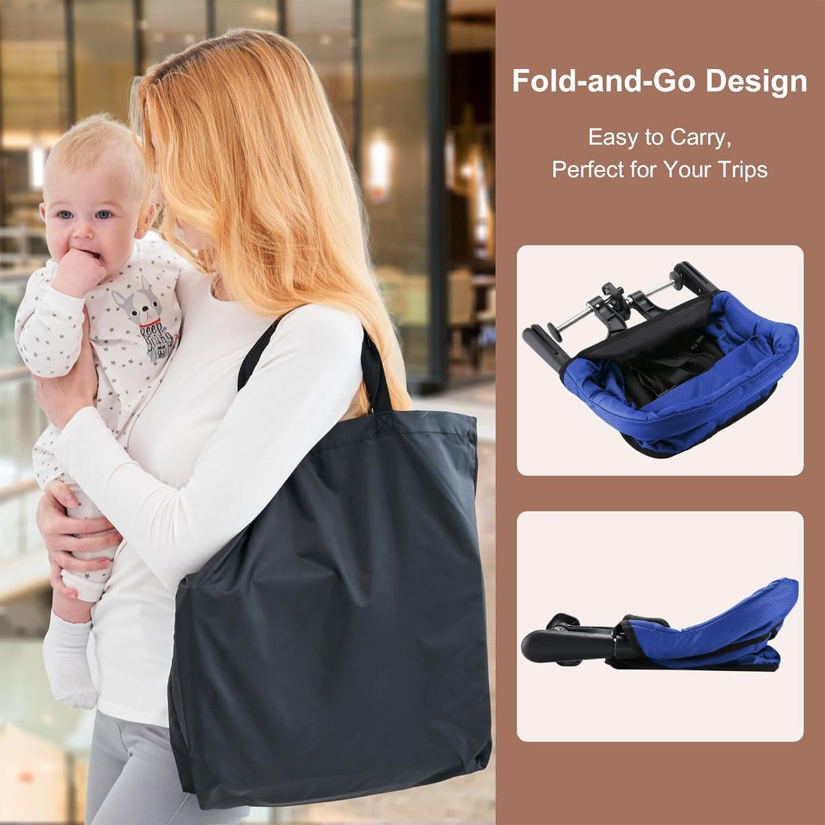 Hook On Chair with Removable Dining Tray, Portable Table High Chair, Folding Compact Baby Seat with Storage Bag for Indoor/Outdoor(Bright Blue)