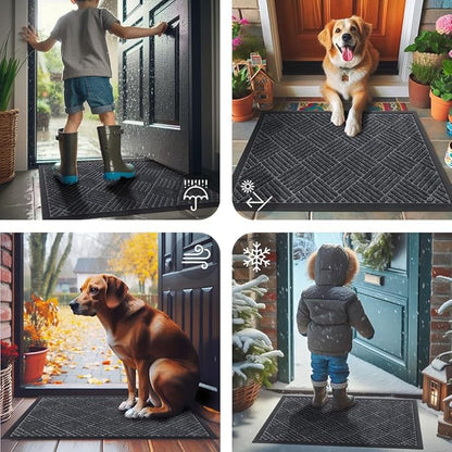 Smiry Front Door Mat Outside Entrance, Heavy Duty Outdoor Indoor Natural Rubber Doormat, Non Slip, Trap Dirt and Moisture, Easy Clean, Low Profile Patio Porch Entryway Mat, 29.5x17, Dark Grey