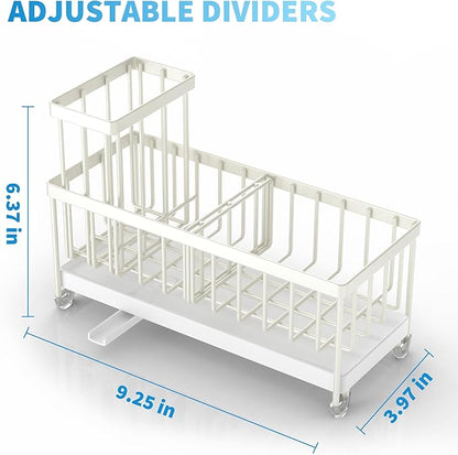 Cisily Cream Sponge Holder for Kitchen Sink, Sink Caddy Organizer with High Brush Holder, Kitchen Countertop Organizers and Storage Essentials, Rustproof 304 Stainless Steel, Soap Dispenser Organize