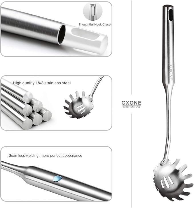 Spaghetti Spoon,304 Stainless Steel Pasta Spoon,Silver/13.8Inch