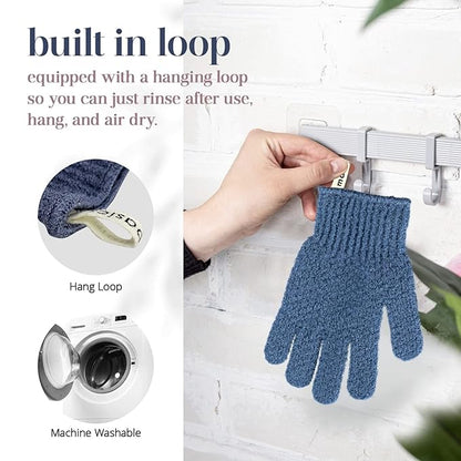 MainBasics Deep Cleansing Exfoliating Bath Gloves - Heavy-Textured Nylon Shower Scrub for Dead Skin Removal - Machine Washable with Hanging Loop (1 Pair, Pigeon Blue)
