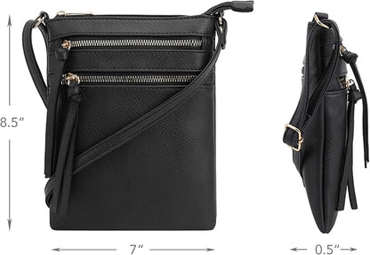 DELUXITY Crossbody Purse Bag Shoulder Bag Multi Pocket Zipper Purse | Black