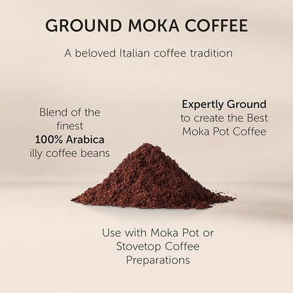 illy Ground Coffee Moka - 100% Arabica Flavored Coffee Ground - Rich Aromatic Coffee Grounds Profile – Intenso Dark Roast – Warm Notes of Cocoa & Dried Fruit - No Preservatives – 8.8 Ounce