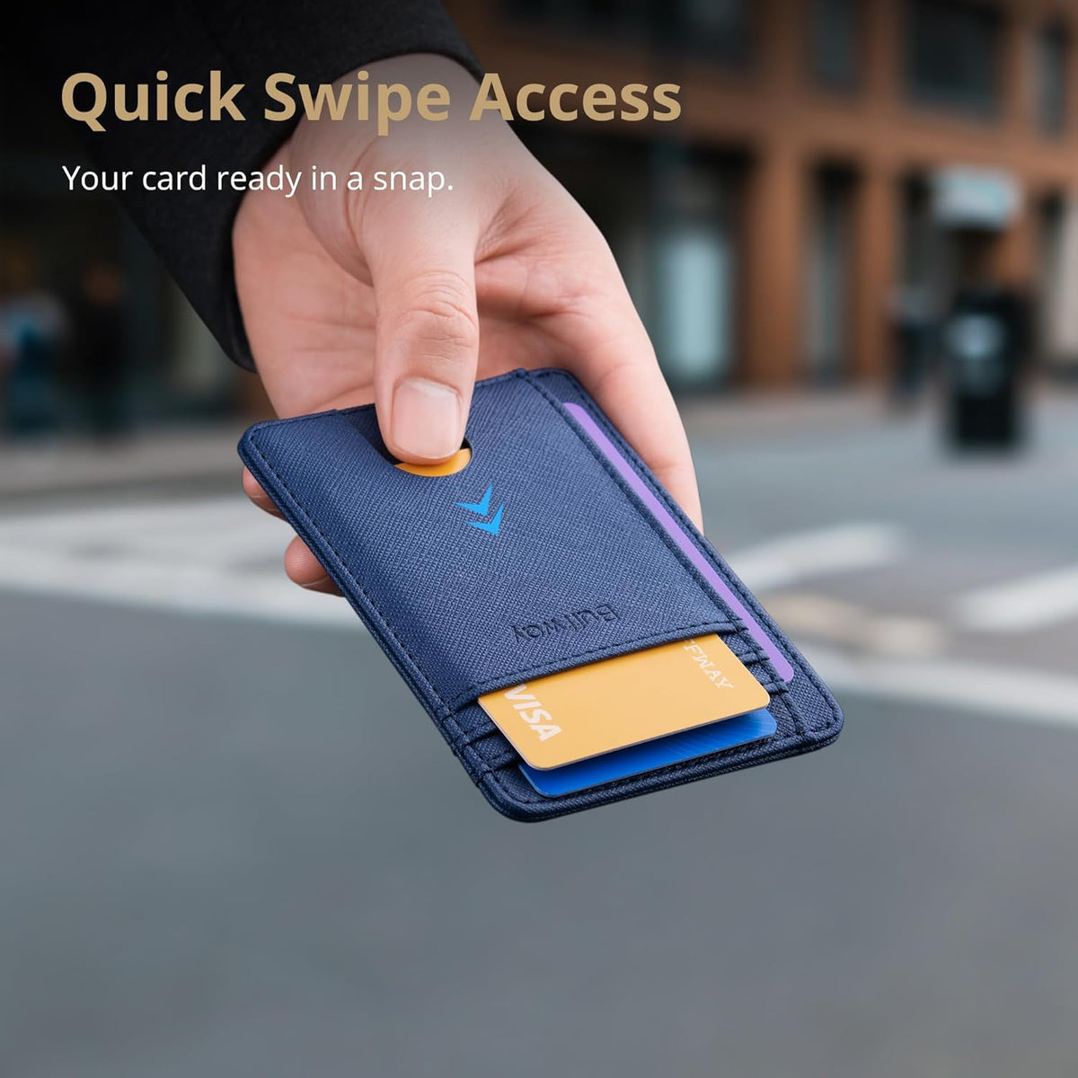Buffway Slim Minimalist Front Pocket RFID Blocking Leather Wallets for Men and Women - Cross Blue