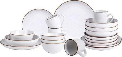 HomeVSS 20-Piece Dinnerware Set - Serves 4, Matte White plates and bowls sets with Speckle Effect for Microwave & Dishwasher Safe