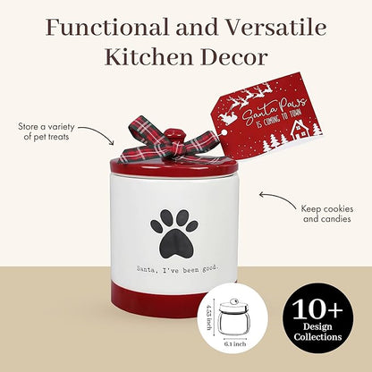 Young's Inc Ceramic Christmas Pet Treat Jar with Lid, Dog Treat Container for Countertop, 4.53" L x 6.1" W Small Animals, Cat, Dog Cookie Jar, Decorative Gifts for Pet Owners