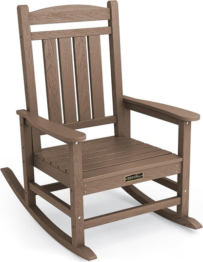 SERWALL Outdoor Rocking Chair, HDPE Patio Rocking Chair All-Weather Porch Rocker for Balcony, Yard, Brown