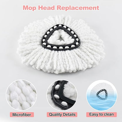 Spin Mop Heads Replacements for O Ceda EasyWring 1-Tank System, 3 Microfiber Mop Head Refills, 4-Section Iron Handle, 1 Base and 1 Scrub Brush Combo Set for Floor Cleaning