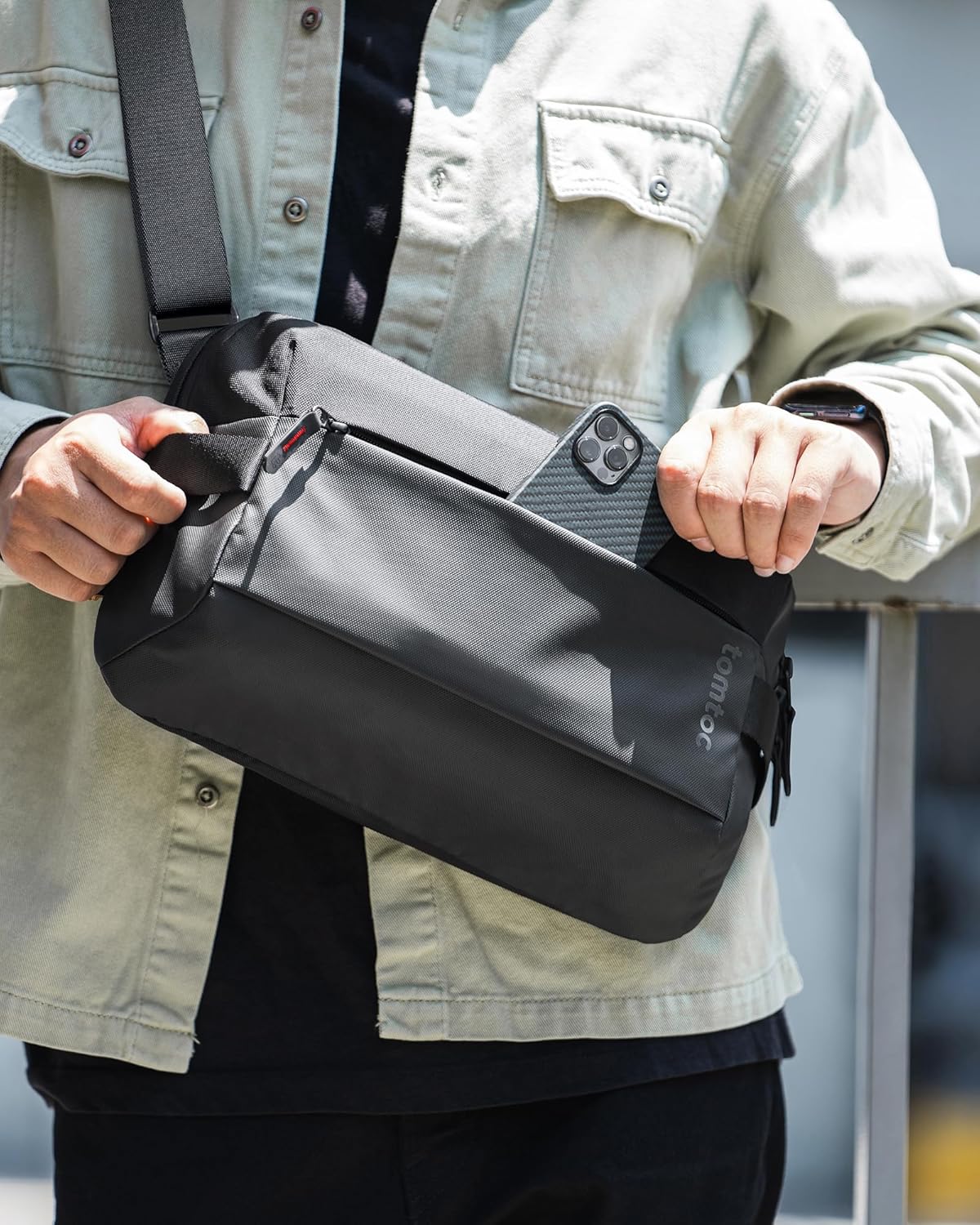 tomtoc Compact EDC Sling Bag, Minimalist Chest Shoulder Backpack Crossbody Bag for Men Women, Lightweight Carry Casual Bag