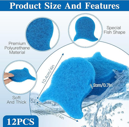 12PCS Pet Hair Remover for Laundry, Reusable Laundry Pet Hair Catcher, Soft Fish Shape Pets Hairs & Lint Catcher for Washing Machine, Dryer, Washer, Bedding, Clothes (Blue)
