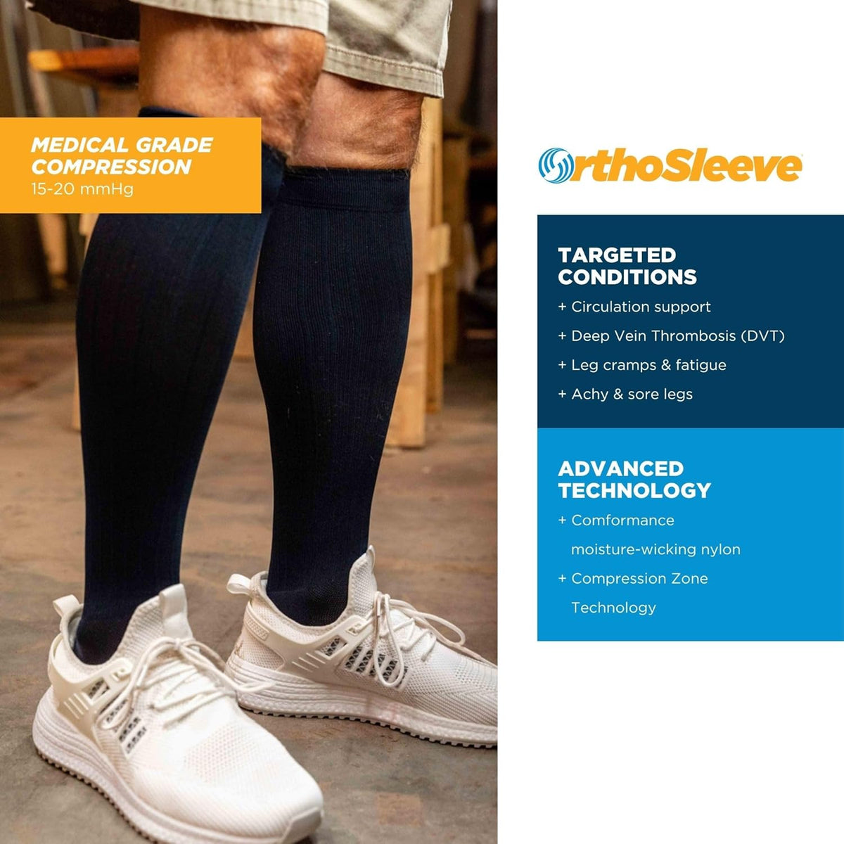 Medical Grade Compression Socks for Men & Women 15-20 mmHg by OrthoSleeve (White, Small)