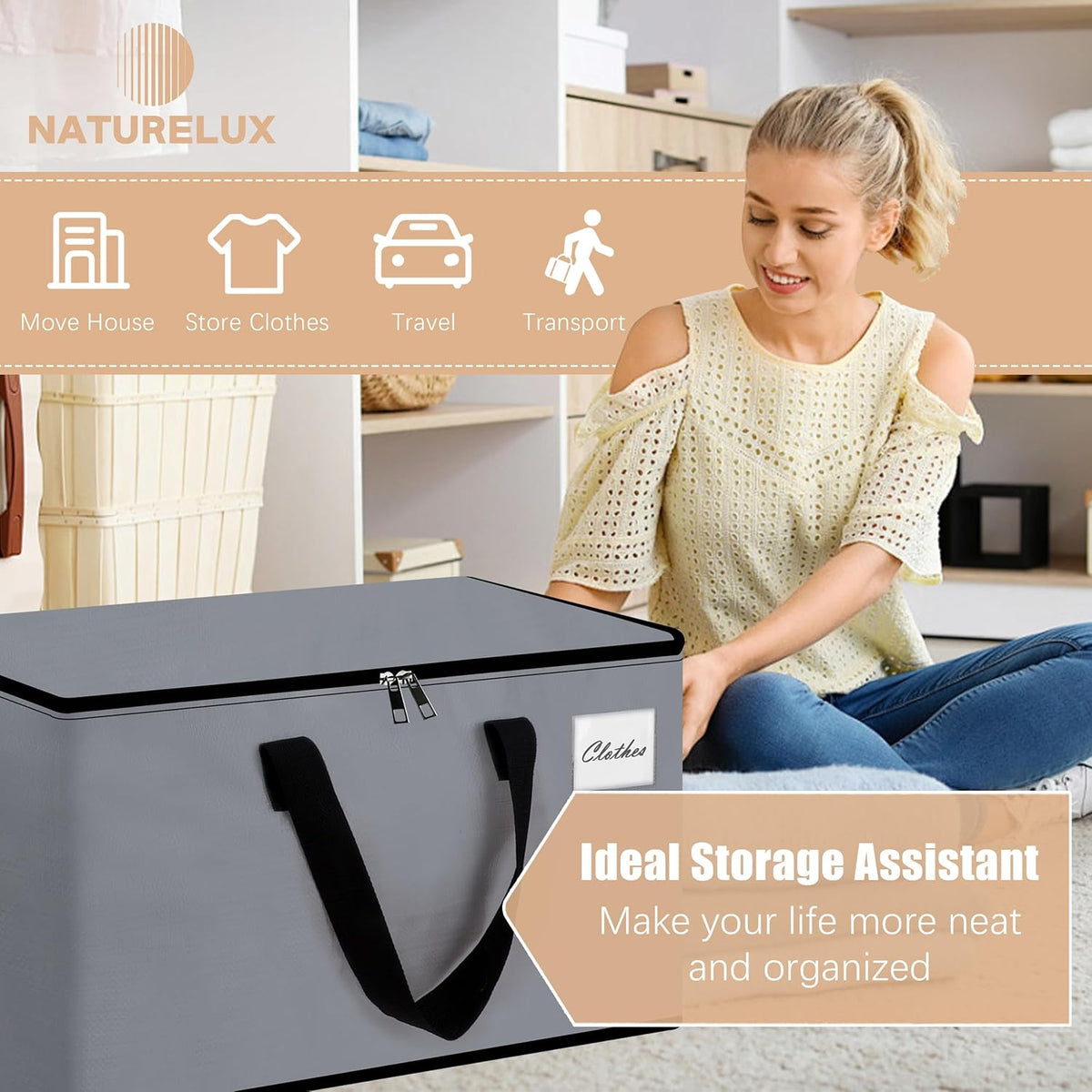 Heavy Duty Moving Bags and Moving Boxes - Extra Large Packing Bags and Storage Totes, Collapsible and Foldable Option for Moving and Storage, Multicolored, 93 L - 18 Pack