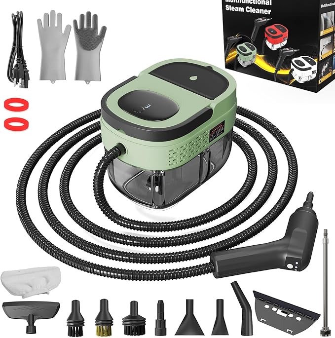 Handheld Steam Cleaner, 2500W High Pressure Steamer for Cleaning, Portable Steam Cleaner with 1.6L Water Tank, 3 Levels Adjustable Handle, Steam Cleaner for Home, Car, Furniture, Bed Bugs (Green)