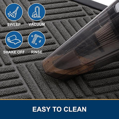 Smiry Half Circle Front Door Mat Outside Entrance, Heavy Duty Outdoor Indoor Natural Rubber Doormat, Non Slip, Trap Dirt and Moisture, Easy Clean, Low Profile Patio Porch Entryway Mat, 29.5x17, Grey