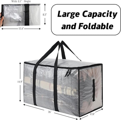 Heavy Duty 93L (24.5 Gallon) Stackable Storage Bins with Fully Openable Lids, Moving Bags Heavy Duty, Clear Plastic Totes for Moving Storage, Home Organization, Closet, Dorm Room. 4 Pack