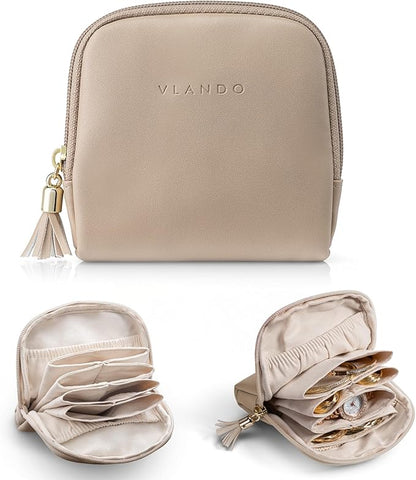 Vlando Small Jewelry Travel Case,Jewelry Pouch Bags with Zipper,Velvet Jewelry Organizer Storage Bag for Bracelet Rings Earring Travel Essentials Gifts for Women Girl-Toffee