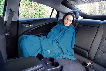 BlueHills Ultra Compact Travel Blanket in Portable Case Premium Soft Large Airplane Blanket Flight Essentials for Car Plane Train Hotel Layover Peacock Teal C004