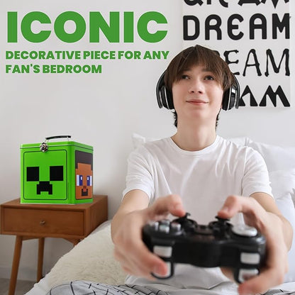 Minecraft Cookie Tin for Kids and Teenagers, Metal Clasp 7 x 7 Decorative Storage Cookie Jar - Gifts for Gamers
