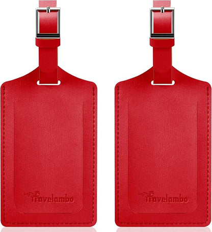 Travelambo Luggage Tags for Suitcases Faux Leather Privacy Protection 2 Pack Bag Tags Travel Accessories Essential, Deep Red