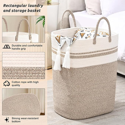 Woven Laundry Basket for Clothes, 100 L Large Rectangle Laundry Hampers, Nursery Storage Basket for Toys, Tall Dirty Clothes Hamper for Bedroom Aesthetic, Bathroom, Laundry Room