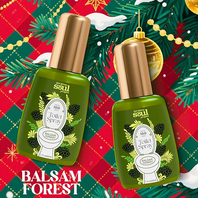 Holiday Toilet Spray, Balsam Forest, 4 Fl.Oz, Up to 200 Uses, Eliminates Bathroom & Toilet Odors, Air Freshener Bathroom Spray
