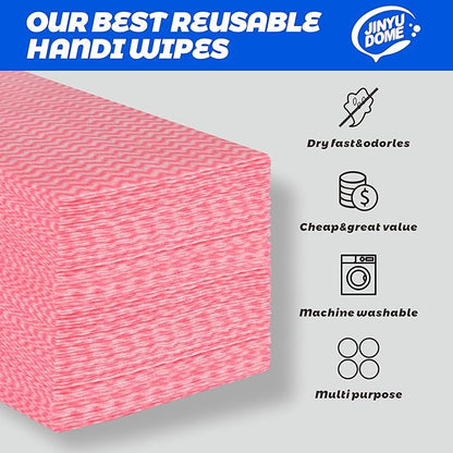 Handi Wipes Reusable Cloths, Red Disposable Kitchen Cleaning Towel Roll, Heavy Duty J Cloth,50 Count
