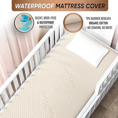 Crib Luxury Organic Cotton Mattress Protector - Skin Friendly, Waterproof, Breathable & Absorbent Crib Mattress Pad - Premium Protector for Baby and Toddler Beds - Fitted for Standard Baby Crib Size